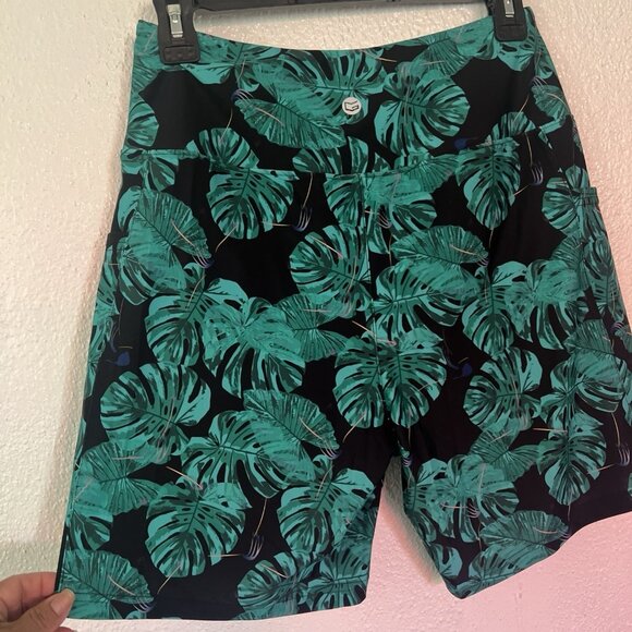 Gradual Shorts Adult M Green Black Leaf Plants Brief Lined Active Stretch Swim - Picture 5 of 10